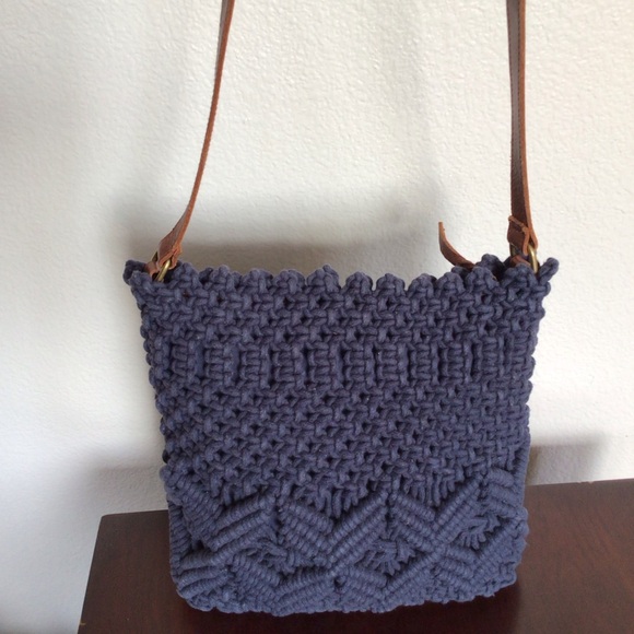 Anabaglish Navy Blue Macrame Crochet Crossbody Bag - Picture 2 of 5